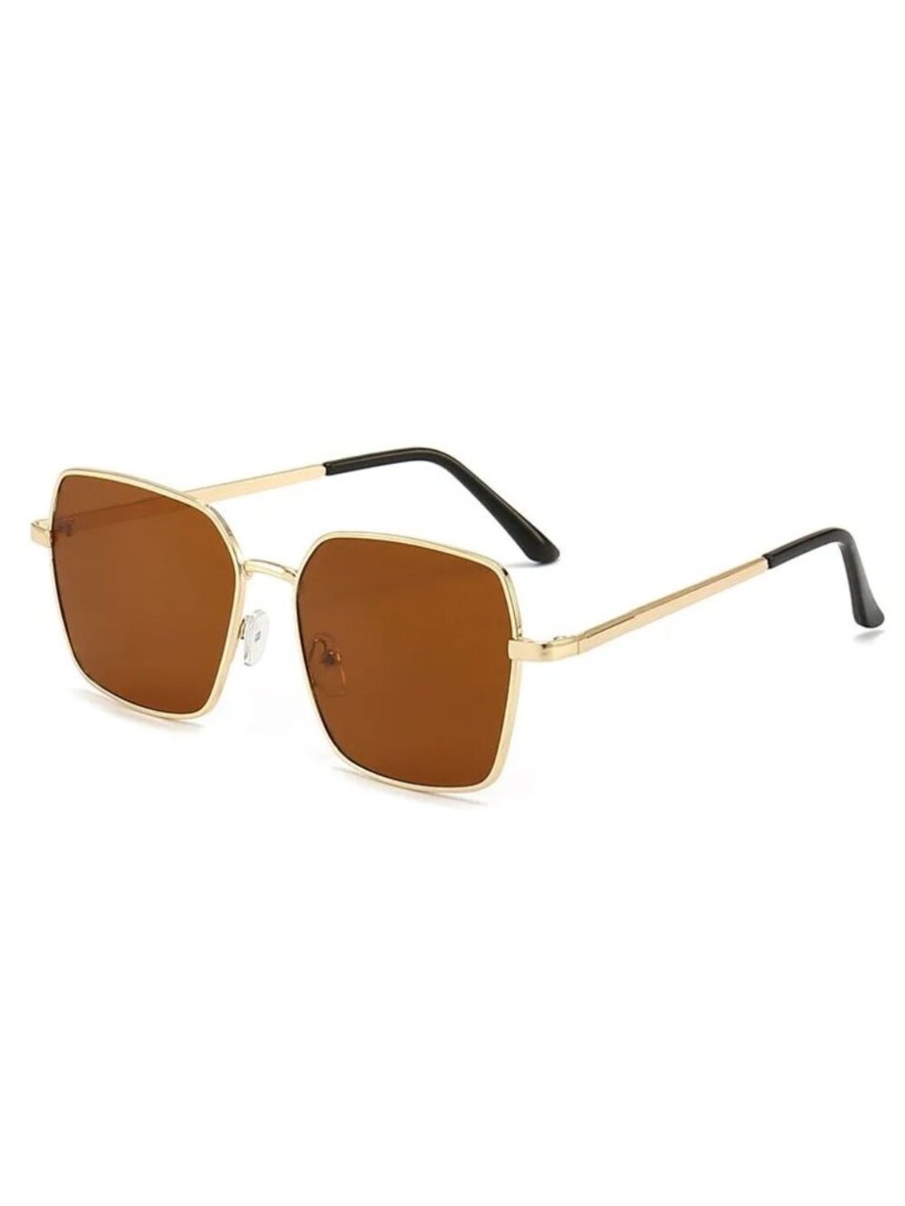 Unisex Square Metal Gold Frame Sunglasses With Brown Tea Lenses